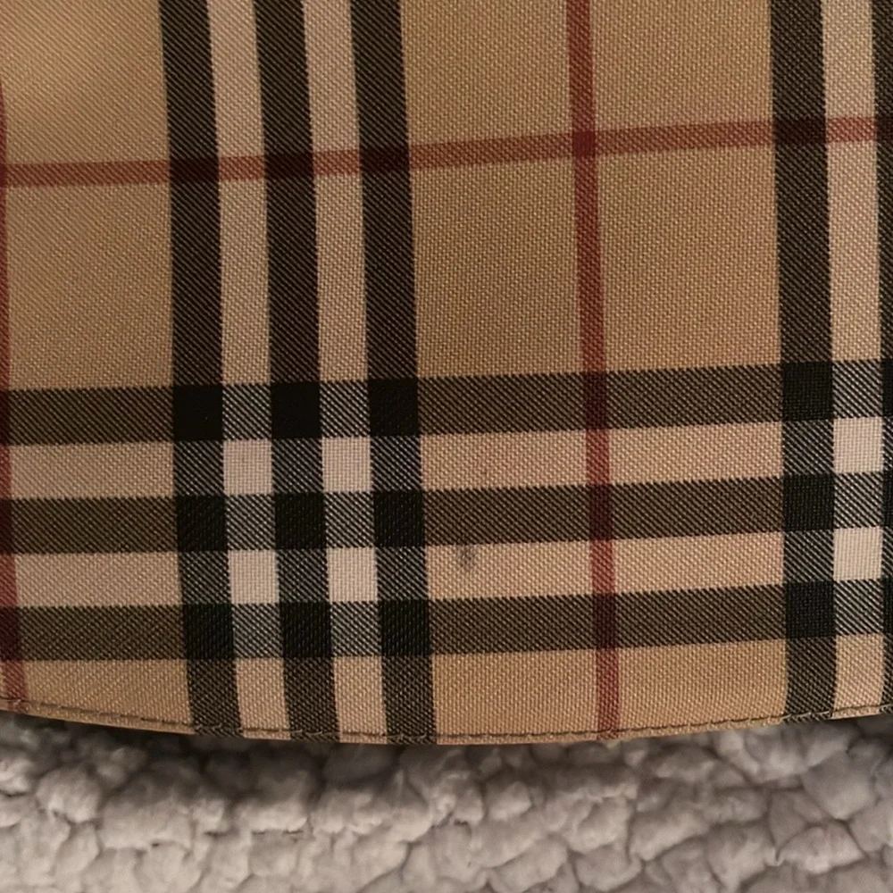 Burberry Tan Plaid Canvas Backpack with Black Straps